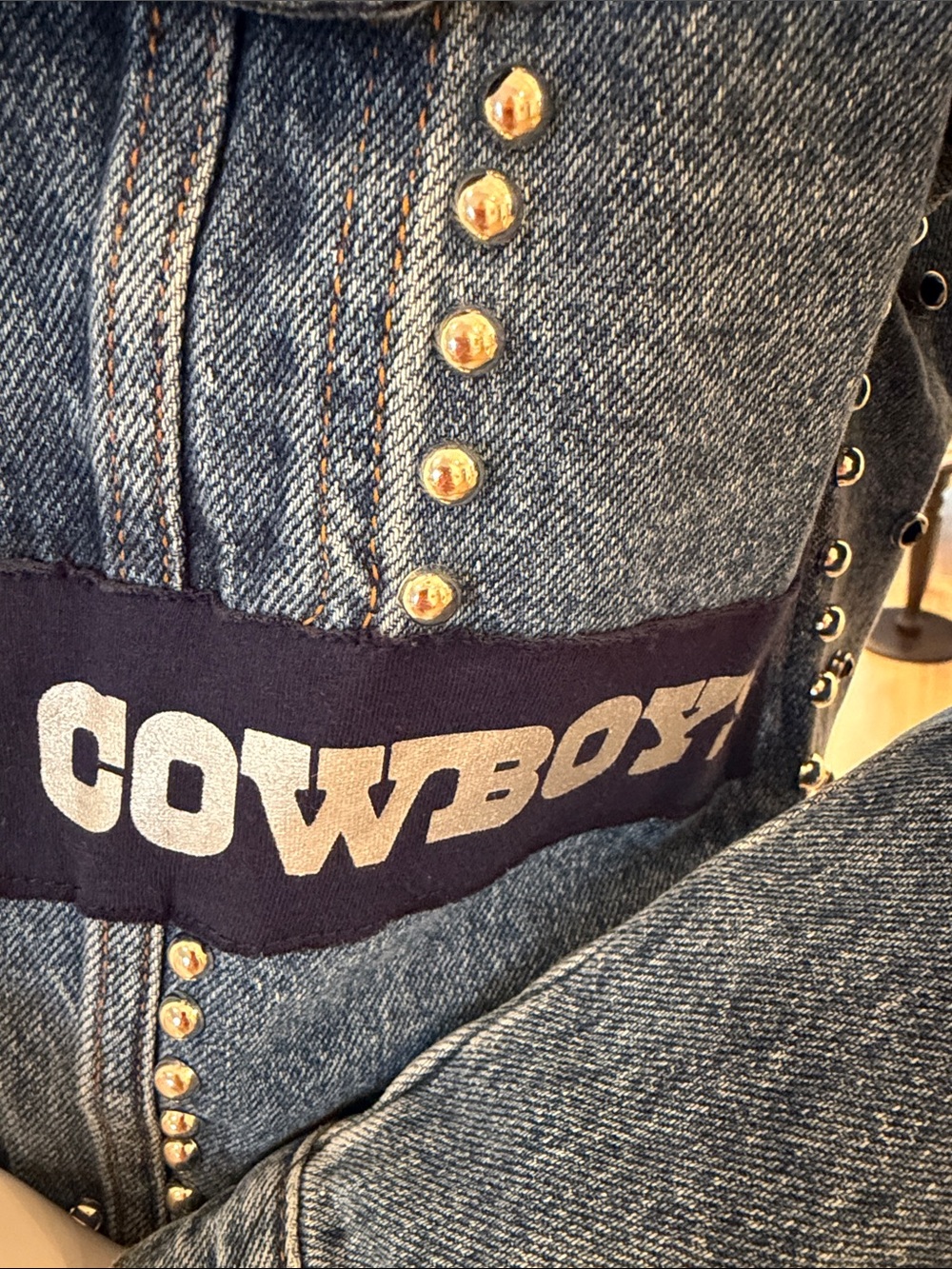 NFL  Officially Licensed Dallas Cowboys Studded Denim Women’s Cropped Jacket - Picture 10 of 15